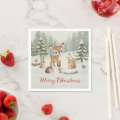 Cute Deer and Woodland Animals Merry Christmas Serviette (Beispiel)