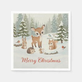 Cute Deer and Woodland Animals Merry Christmas Serviette