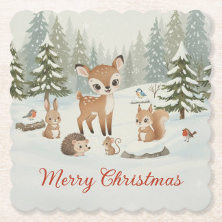 Cute Deer and Woodland Animals Merry Christmas Untersetzer
