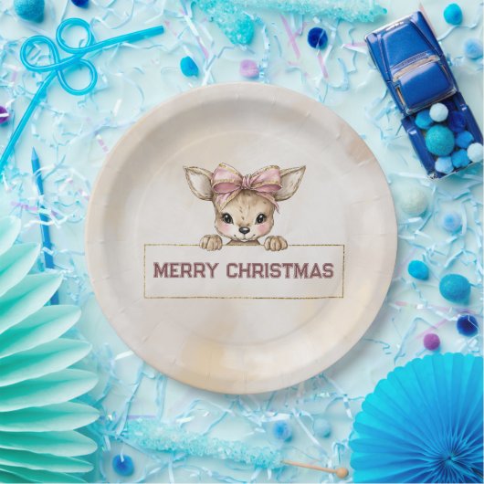 Cute Deer Christmas Paper Plates Festive Tableware Pappteller (Party)