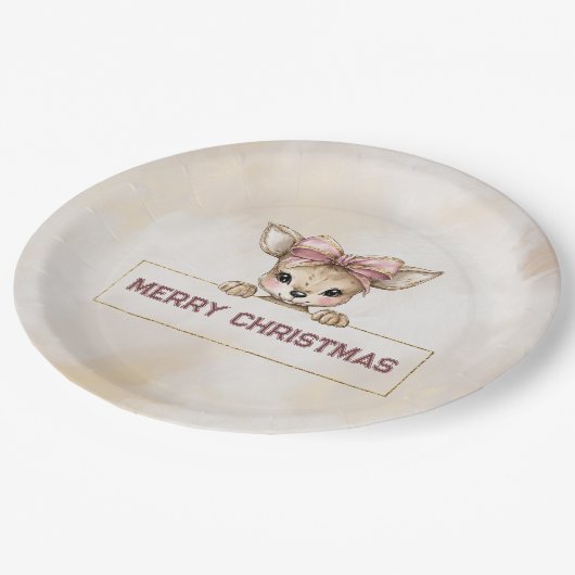 Cute Deer Christmas Paper Plates Festive Tableware Pappteller (Schrägansicht)