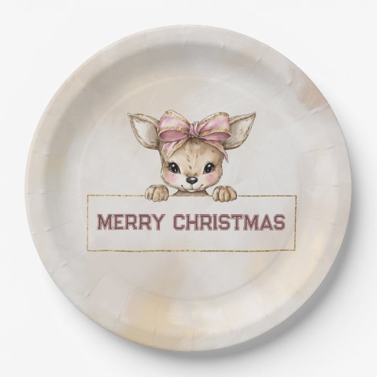 Cute Deer Christmas Paper Plates Festive Tableware Pappteller (Vorderseite)