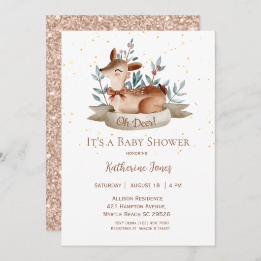 Cute Deer Gender Neutral Rustic   Baby Shower   Einladung (Vorne/Hinten)