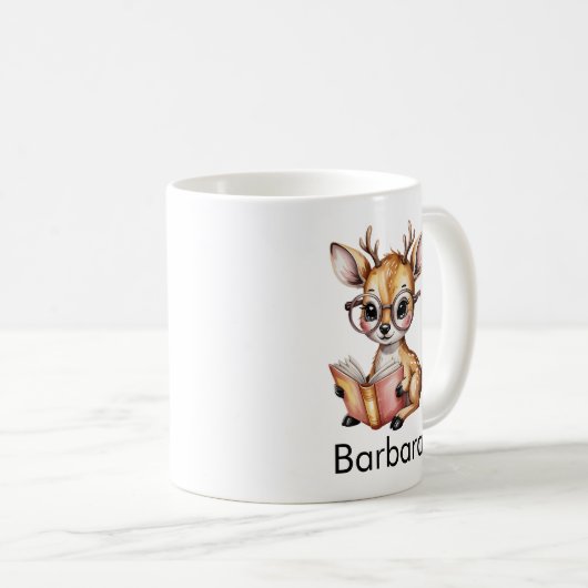 Cute Deer Reading a Book Custom Kaffeetasse (VorderseiteRechts)