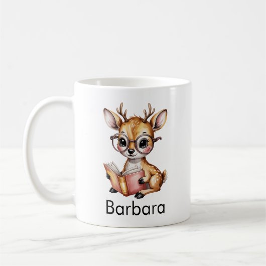 Cute Deer Reading a Book Custom Kaffeetasse (Links)