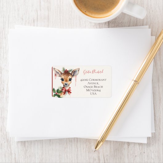 Cute deer whimsical boho Christmas custom Adressaufkleber (Insitu)