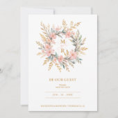 Cute Delicate Luxury Pink & Golden Floral Wreath Save The Date (Vorderseite)
