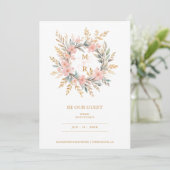 Cute Delicate Luxury Pink & Golden Floral Wreath Save The Date (Stehend Vorderseite)