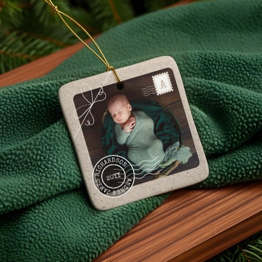 Cute Delivery Parcel Baby Birth Announcement Photo Keramikornament