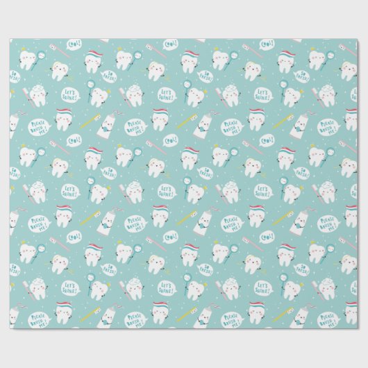 Cute Dental pattern blue Brush your Teeth Geschenkpapier (Flach)