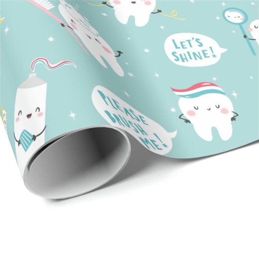 Cute Dental pattern blue Brush your Teeth Geschenkpapier (Rolleneckpunkt)