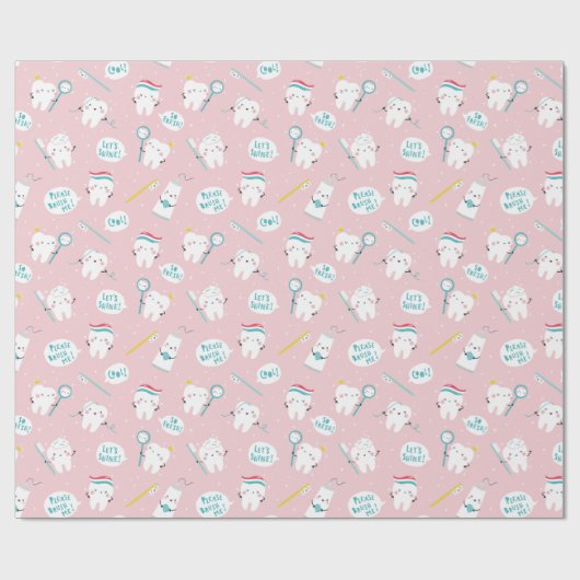 Cute Dental pattern Pink Brush your Teeth Geschenkpapier (Flach)