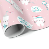 Cute Dental pattern Pink Brush your Teeth Geschenkpapier (Rolleneckpunkt)