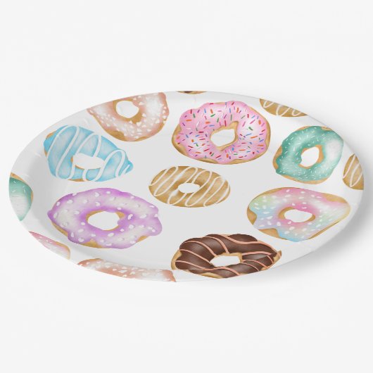 Cute desert sweet donuts illustration pattern pappteller (Schrägansicht)
