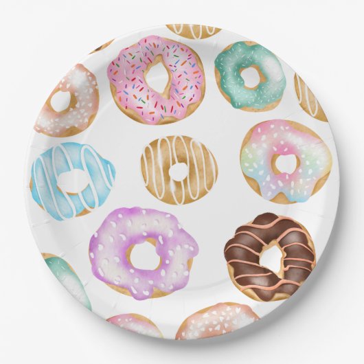 Cute desert sweet donuts illustration pattern pappteller (Vorderseite)