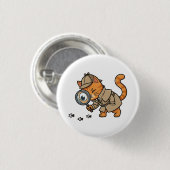 Cute Detective Cat Button (Vorne & Hinten)