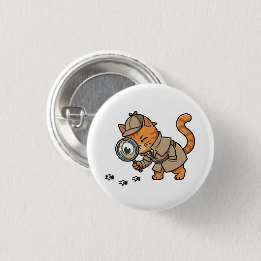 Cute Detective Cat Button (Vorne & Hinten)