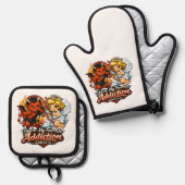 Cute Devil & Angel Valentine Day Love Design Ofenhandschuh & Topflappen-Set (Vorderseite/Rückseite)