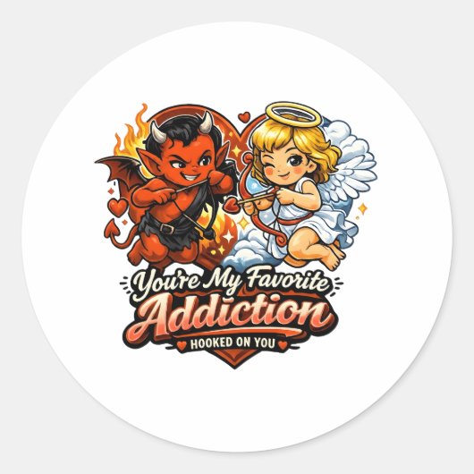 Cute Devil & Angel Valentine Day Love Design Runder Aufkleber (Vorderseite)