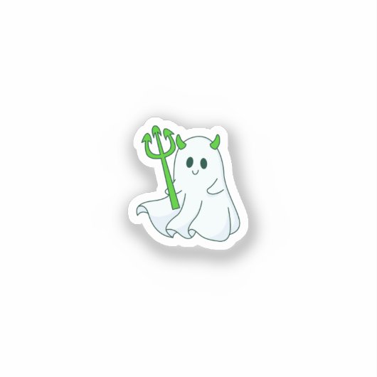 Cute Devil Ghost with Green Trident Aufkleber (Vorderseite)