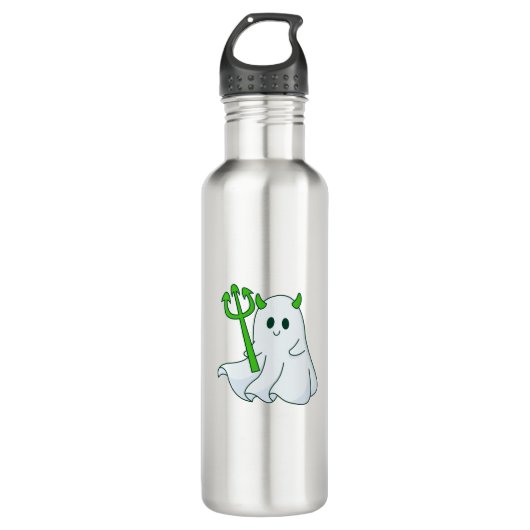 Cute Devil Ghost with Green Trident Edelstahlflasche (Vorderseite)
