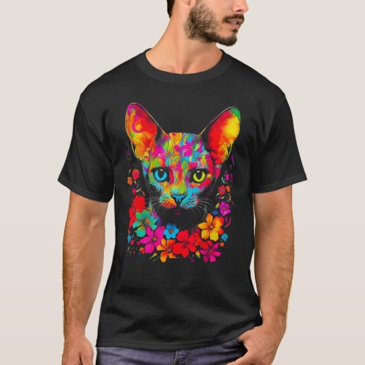 Cute Devon Rex Cat Flowers T-Shirt (Vorderseite)