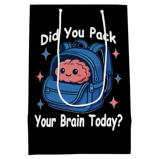 Cute “Did You Pack Your Brain Today?” Brain Pun Mittlere Geschenktüte (Rückseite)