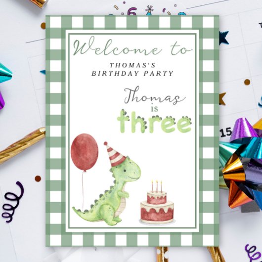 Cute Dino 3rd Birthday Party Poster