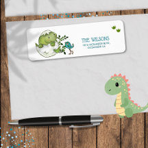 Cute Dino Baby Boy Shower Return Address