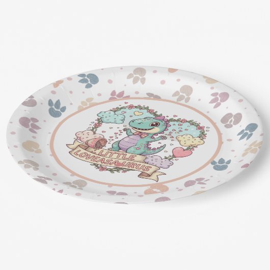 Cute Dino Birthday Personalized Pappteller (Schrägansicht)