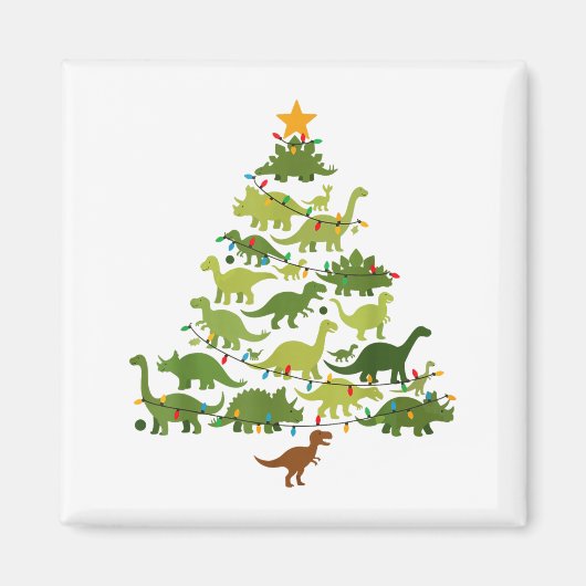 Cute Dino Christmas Tree Merry Dinomas Xmas Lights Magnet (Vorne)