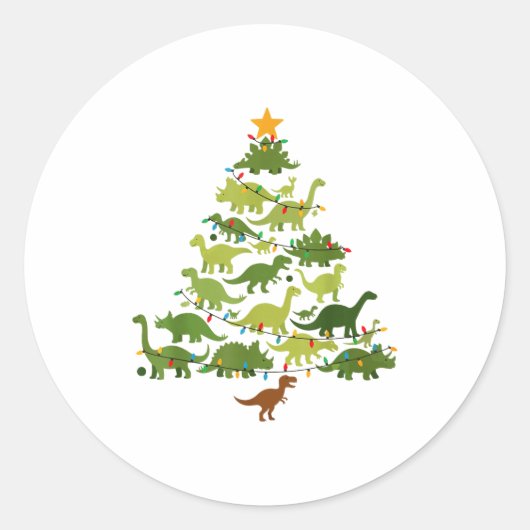 Cute Dino Christmas Tree Merry Dinomas Xmas Lights Runder Aufkleber (Vorderseite)