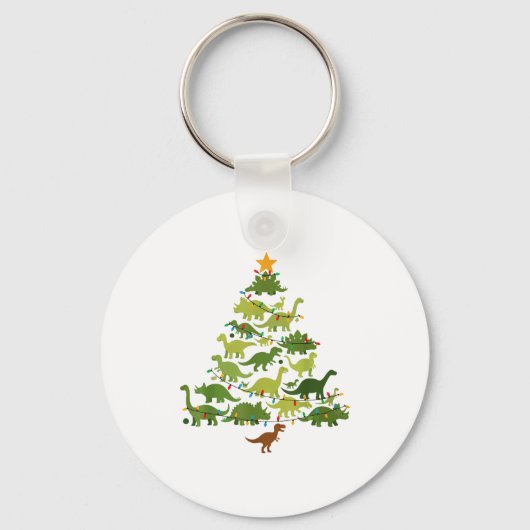 Cute Dino Christmas Tree Merry Dinomas Xmas Lights Schlüsselanhänger (Vorderseite)