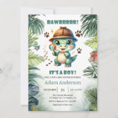 Cute Dino Detective Boy Baby Shower Invitation Einladung (Vorderseite)