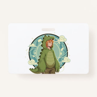 Cute Dino Friend Anime Boy - Green Dinosaur Ausweis