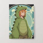Cute Dino Friend Anime Boy - Green Dinosaur Button (Vorderseite)