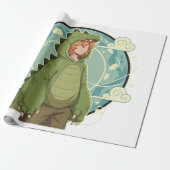 Cute Dino Friend Anime Boy - Green Dinosaur Geschenkpapier (Ungerollt)