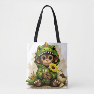 Cute Dino Monkey Tote Bag – Kawaii Animal Gift Tasche