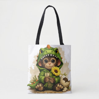 Cute Dino Monkey Tote Bag – Kawaii Animal Gift Tasche