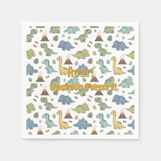 Cute Dino Pattern Customizable Paper Napkins Serviette (Vorderseite)