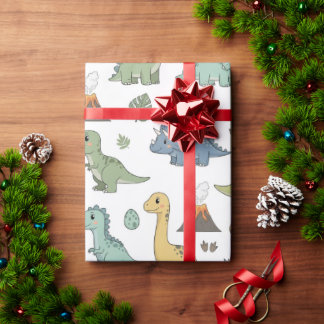 Cute Dino Pattern Kids Birthday Wrapping Paper Geschenkpapier