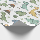 Cute Dino Pattern Kids Birthday Wrapping Paper Geschenkpapier (Ecke)