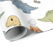 Cute Dino Pattern Kids Birthday Wrapping Paper Geschenkpapier (Rolleneckpunkt)