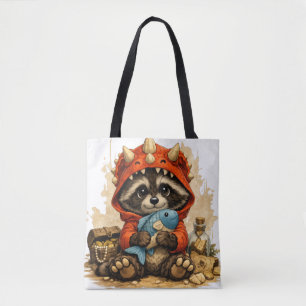 Cute Dino Raccoon Tote Bag – Kawaii Animal Tasche