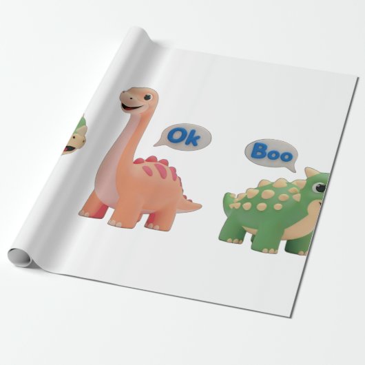 Cute Dino surprise Wrapping Paper Geschenkpapier (Ungerollt)