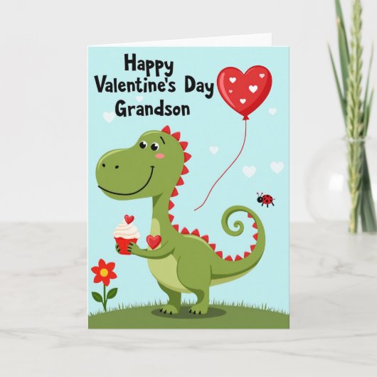 Cute Dino Valentines Grandson Card Karte (Vorderseite)