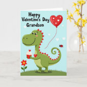 Cute Dino Valentines Grandson Card Karte (Gelbe Blume)