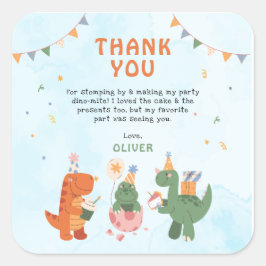cute dinosaur 4th Birthday Thank You Cards Quadratischer Aufkleber