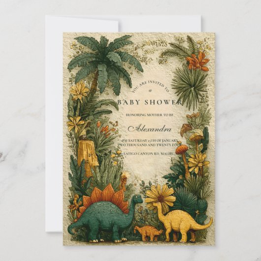 Cute Dinosaur Baby Shower Einladung (Vorderseite)