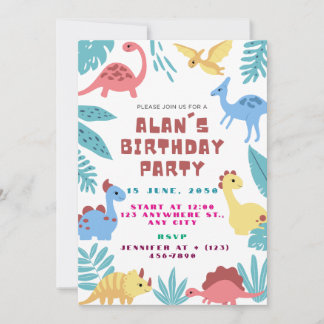 Cute Dinosaur Birthday Invitation Einladung